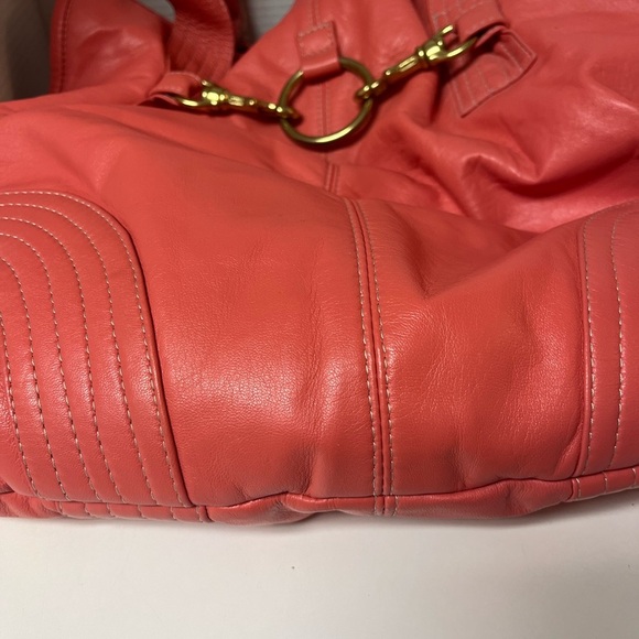 Morgan Oakley Drift Coral Floppy Slouchy Leather Boho Oversize Artsy Coral Bag - Picture 2 of 5